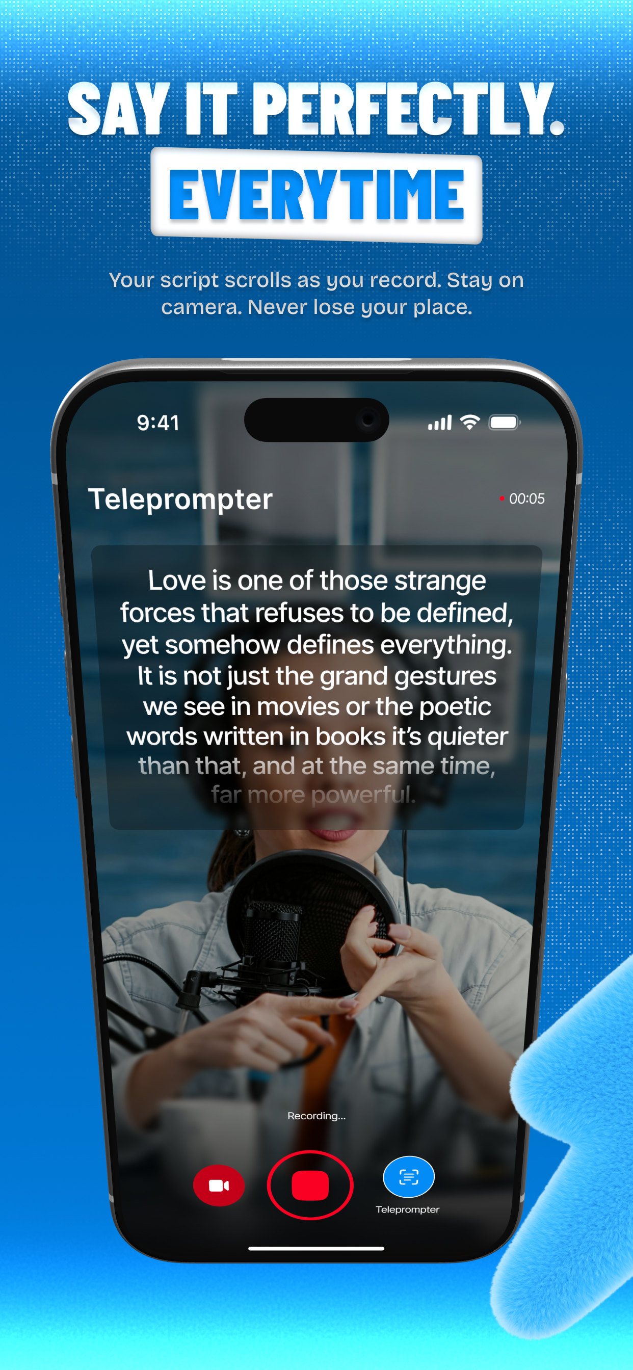 Studio Cam teleprompter screen